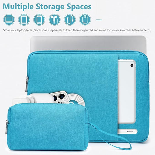 HYZUO 13.3-14 Inch Laptop Sleeve Bag Set for MacBook Pro 14 M4/M3/M2/M1, MacBook Air/Pro 13.3, 13.5"/13.8" Surface Book/Laptop, Notebook Case for 13.3" HP Dell Lenovo Asus Acer, Lake Blue