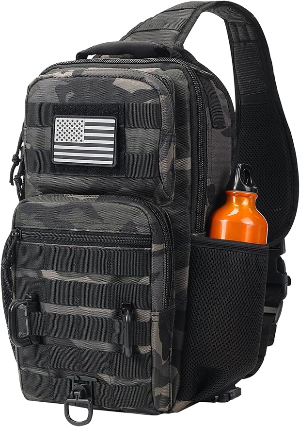 Tactical Shoulder Sling Bag, Small Chest Pack, 13L Backpack for Men Outdoor Sports, Black Camo