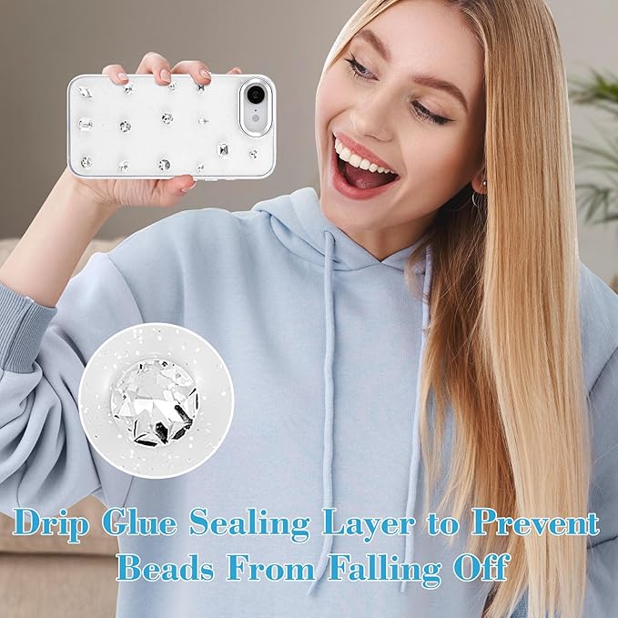 EYZUTAK Case for iPhone 16e, Bling Glitter 3D Diamond Phone Case Cute Sparkly Crystal Clear Aesthetic Design Cover Slim Soft Durable TPU Transparent Protective Cover for Women Girls - Crystal