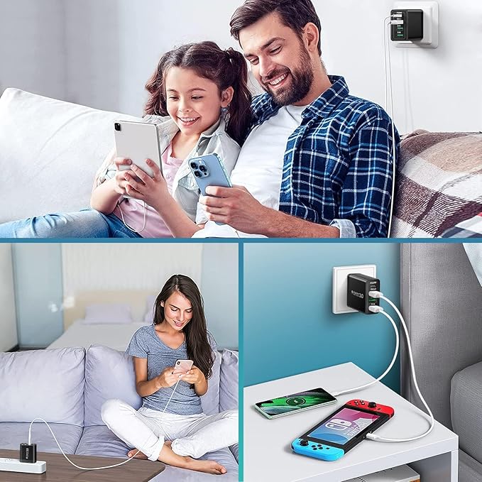 [4 Pack] USB-C Wall Charger, 35W 4-Port Quick 3.0+PD 3.0 Power Adapter, USB Fast Plug Charging Block Compatible for iPhone 16/15/15Pro/14/14 Pro/Max/14 Plus/13/12/11 XS/XR/X,Samsung Galaxy,Tablet