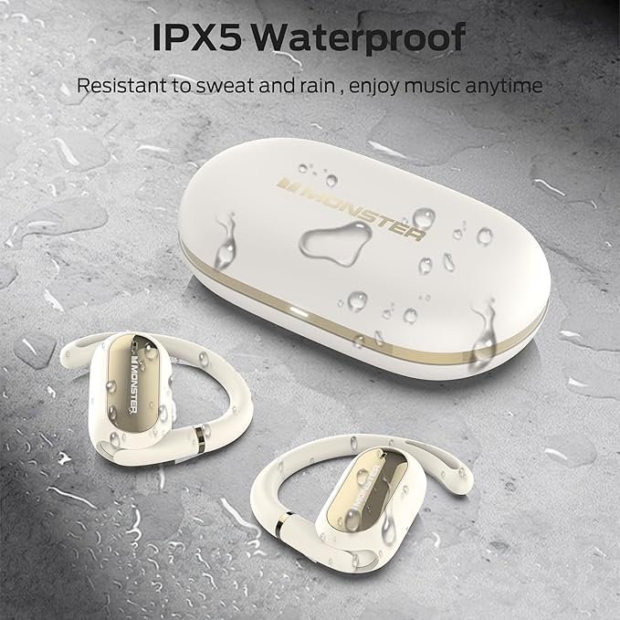 Monster Open Ear AC322, Bluetooth 5.4 Headset, 36H Battery Life, IPX5 Waterproof, Clear Communication, Ergonomic Design, Ear Angle Adjustable, Not Easy to Fall Off Wireless Bluetooth Headset.