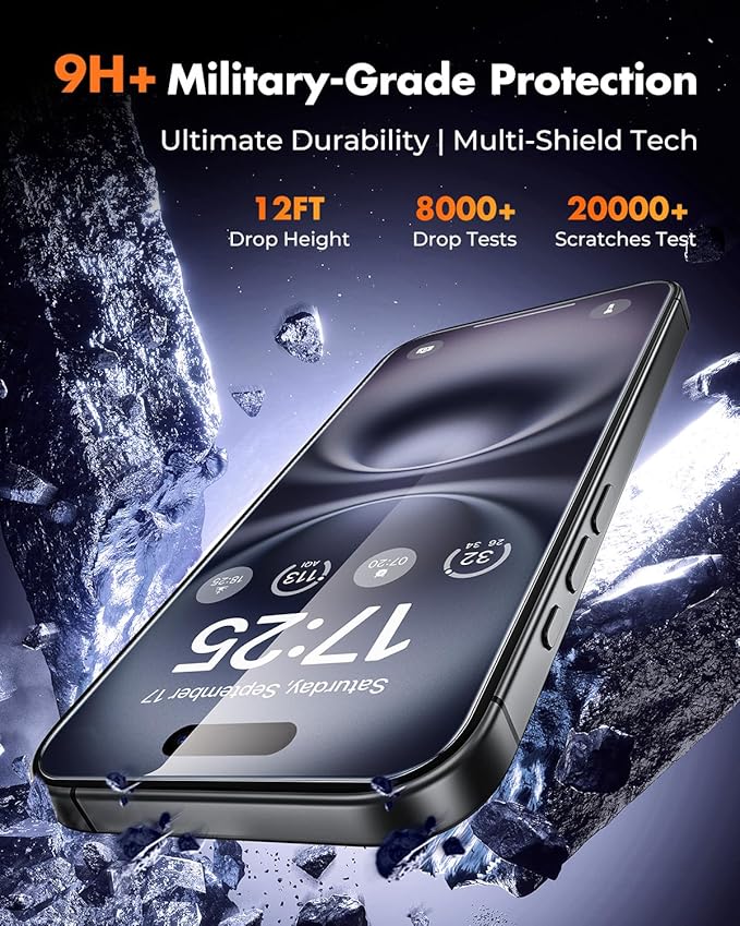 UNBREAKcable 2+2 Pack for iPhone 16 Plus Screen Protector & Lens Protector 【Military-Grade】【Easy Install】【Efficient Night Shot】9H+ Shatterproof Tempered Glass Film,Bubble-Free&Anti-Fingerprint ,Case Friendly-6.7 inch