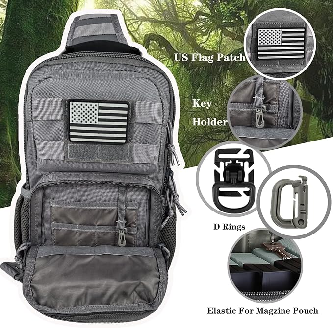 Tactical Shoulder Sling Bag, Small Chest Pack, 13L Backpack for Men Outdoor Sports, Grey