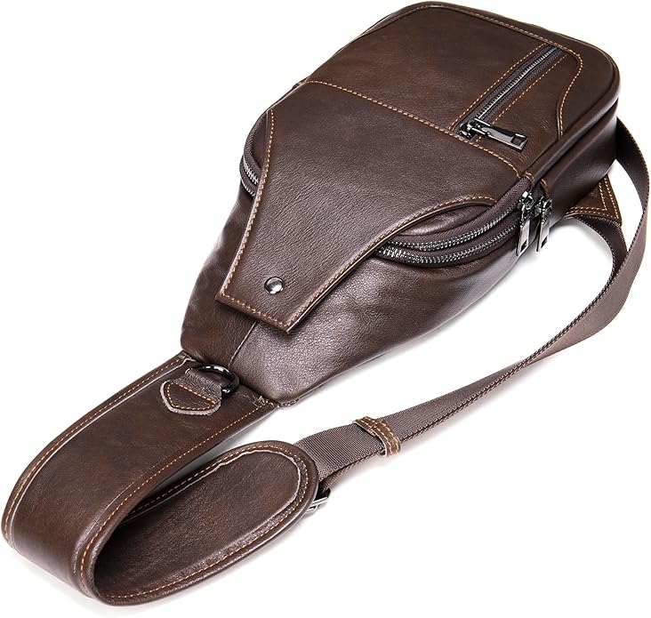 LUKZIJAES Genuine Leather Sling Bag for Men