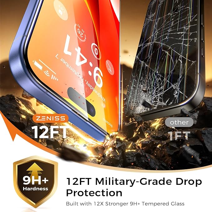 NeverBreak 9H+ Hardness for iPhone 16 Plus Screen Protector 12FT Military Grade Protection (Scratch, Shatter, Drop Resistance) 16Plus Tempered Glass Full Edge Coverage Case Friendly 6.7" 2 Pack