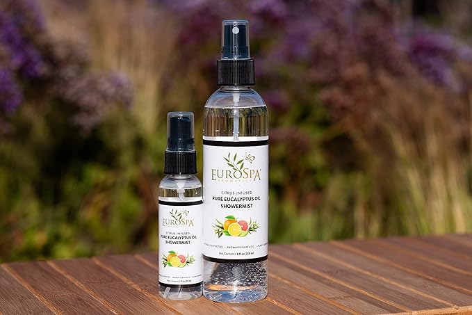 EuroSpa Aromatics Pure Eucalyptus Oil ShowerMist and Steam Room Spray, All-Natural Premium Aromatherapy Essential Oils - Citrus Infused, 2oz, 2 Pack