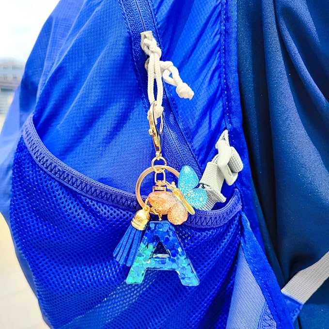 Cute Initial Letter Keychains for Women Girls Tassel Butterfly Pink Purple Green Keychain for Backpack School Bag