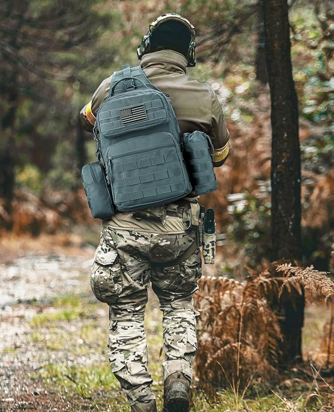 CVLIFE Tactical Sling Bag Backpack for Men Military Shoulder Sling Bag Molle Army Assault Detachable Tactical Bag with Bottle Holder Concealed Carry Daily Day Pack Work Bag for EDC Hiking, Grey