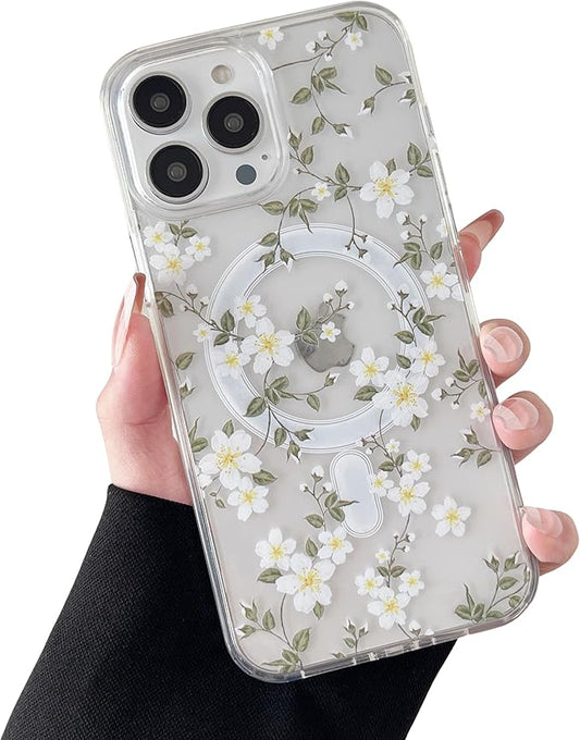 ZTOFERA for iPhone 14 Pro Magnetic Case Compatible with Magsafe,Aesthetic Floral Pattern Design Cute for Girl Women,Anti-Drop Protective Hard Phone Cover for iPhone 14 Pro-Big White Flower