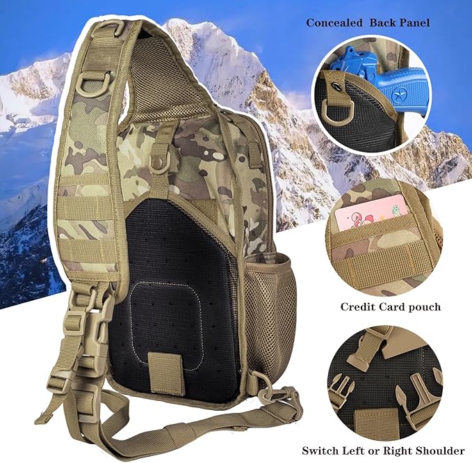 Tactical Shoulder Sling Bag, Small Chest Pack, 13L Backpack for Men Outdoor Sports, CP Camo