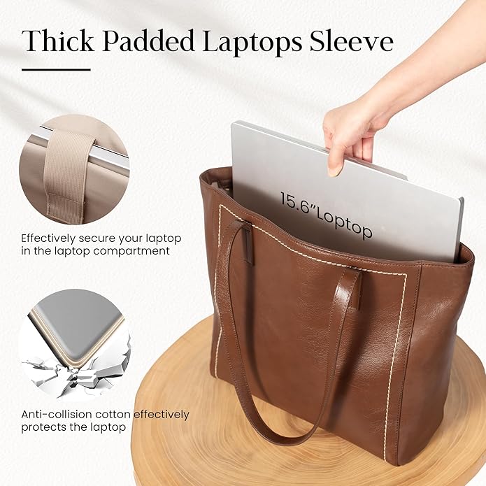 befen Vintage Genuine Leather Work Tote Bag for Women Large Tote Bag with Zipper Leather Purse and Handbags with Compartment