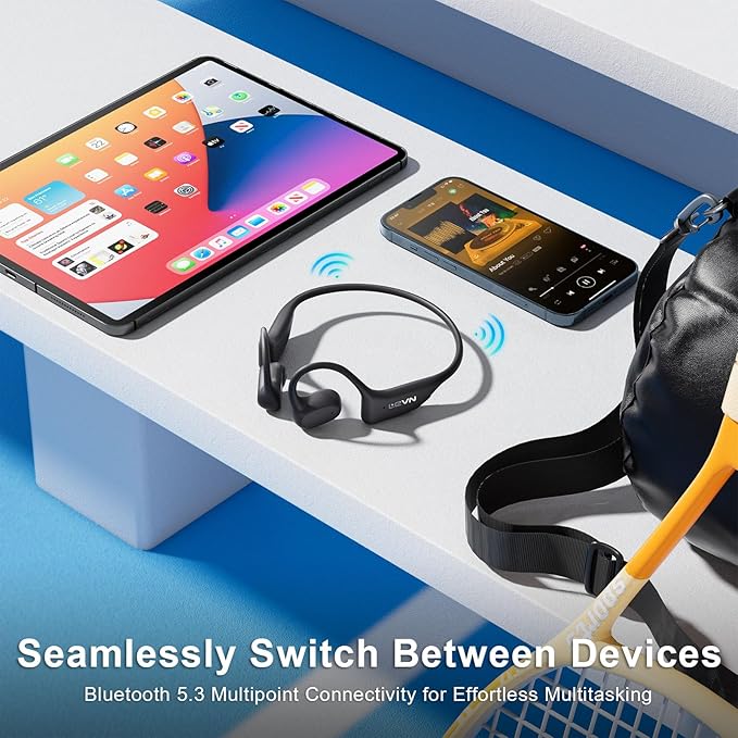 LEVN Open Ear Headphones, Bone Conduction Running Headphones Bluetooth 5.3, 14H Battery Sweatproof & Water-Resistant, Wireless with Built-in Mic for Cycling, Workout, Gift