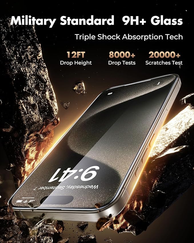 UNBREAKcable 3-Pack Screen Protector for iPhone 15 Pro Tempered Glass - [One-Pull Perfection] [Auto Dust-Elimination] [9H+ Hardness] [99.99% HD Clear] Full Coverage for iPhone 6.1 inch