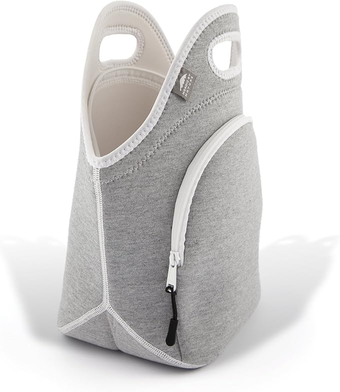 Insulated Large Neoprene Lunch Bag For Women, Men & Kids | Extra Pocket | 5 mm Insulation | 13.5” Big | Washable | Soft Designer Cotton | Best YKK Zipper In The World | LightGrey Lunch Box