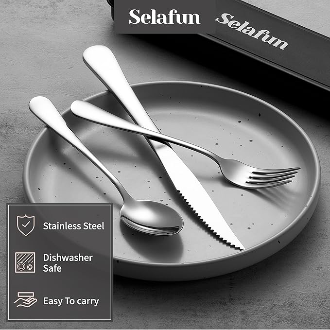5-pieces Travel Set with Case Portable Silverware Utensils Set for work, Stainless Steel Reusable Flatware Set Cutlery Set for Camping Picnic Hiking Office (silver, 5.9)