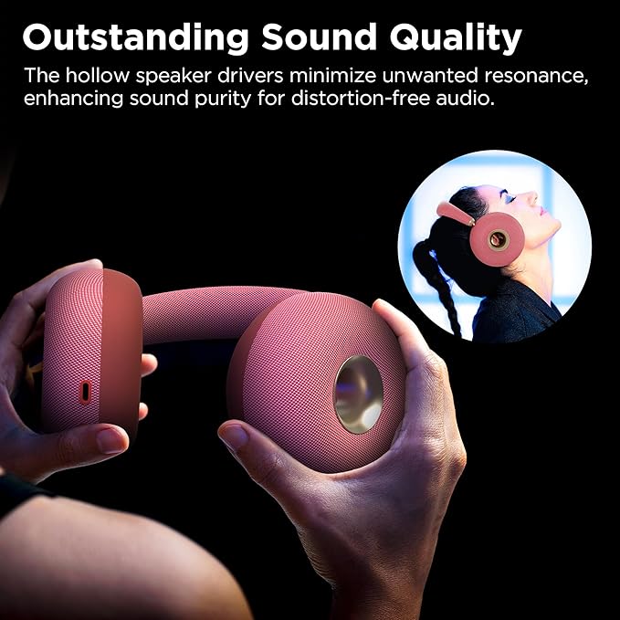 Open Ear Wireless Headphones, Bluetooth 5.3 Over-Ear with Removable Noise-Canceling Ear Caps, Dual-Driver HiFi Sound, 24H Battery Life Comfortable Fit, Type-C Fast Charging for Travel, Work, Office