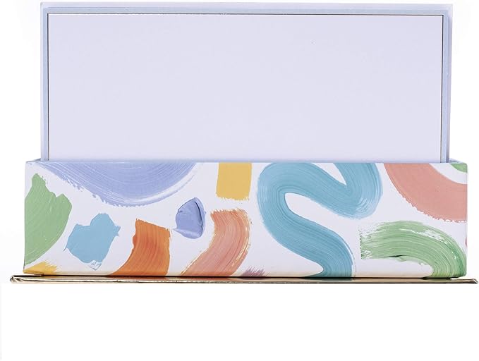 Graphique Brush Strokes Flat Notes – 50 Flat Note Cards with Matching Envelopes and Storage Box, Embellished in Gold Foil, 5.625” x 3.5”