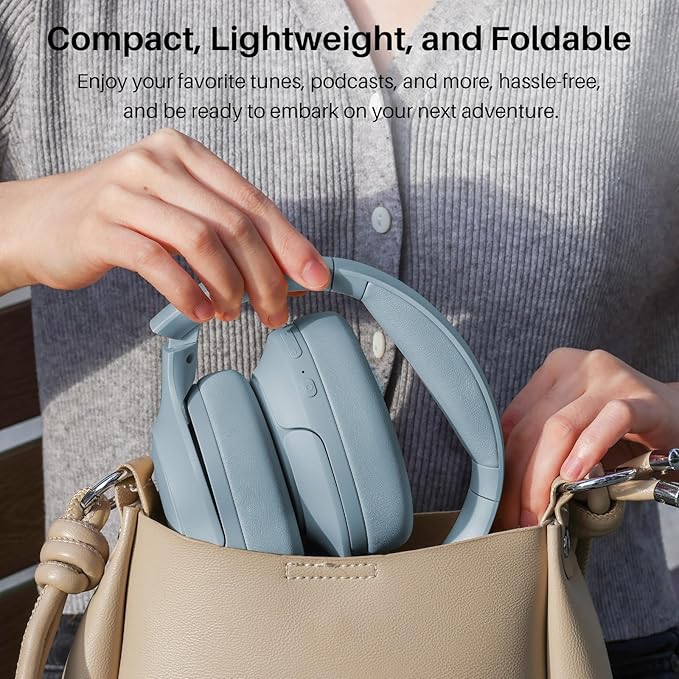 TOZO HT2 Hybrid Active Noise Cancelling Headphones, Wireless Over Ear Bluetooth Headset, 60H Playtime, Hi-Res Audio Custom EQ via App Deep Bass Comfort Fit Ear Cups, for Home Office Travel Blue