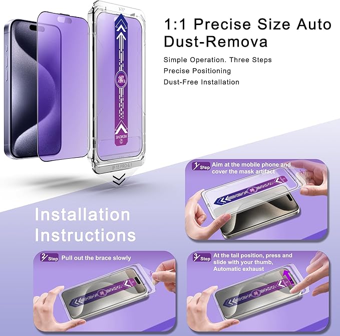 2 Pack Anti Blue Light Matte Screen Protector for iPhone 15 Pro 6.1-Inch Auto Dust Removal, No Bubbles, Tempered Glass Film, Easy Installation