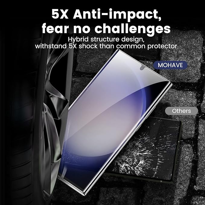 MOHAVE 2 Pack [Auto Alignment/Dust Removal] Screen Protector for SAMSUNG Galaxy S23 Ultra 5G 6.8″, 3D Curved HD Clear Film, 7H Hybrid Material, 100% Ultrasonic Fingerprint ID Compatible, Case Friendly