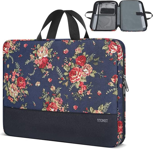 Ytonet Laptop Sleeve Case 15.6 inch Protective Laptop Cover with Handle TSA Water Resistant Computer Carrying Case Compatible with HP, Dell, Lenovo, Asus Notebook, Gift for Women, Rose Pattern