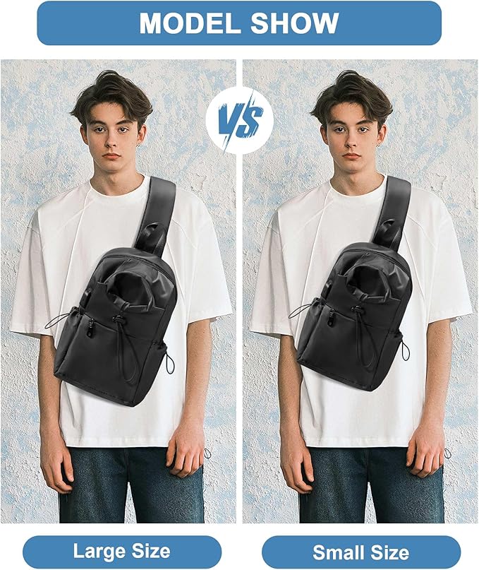 Large Black Sling Bag for Men and Women - Sport Crossbody Backpack for Pickleball, Tennis, Racketball