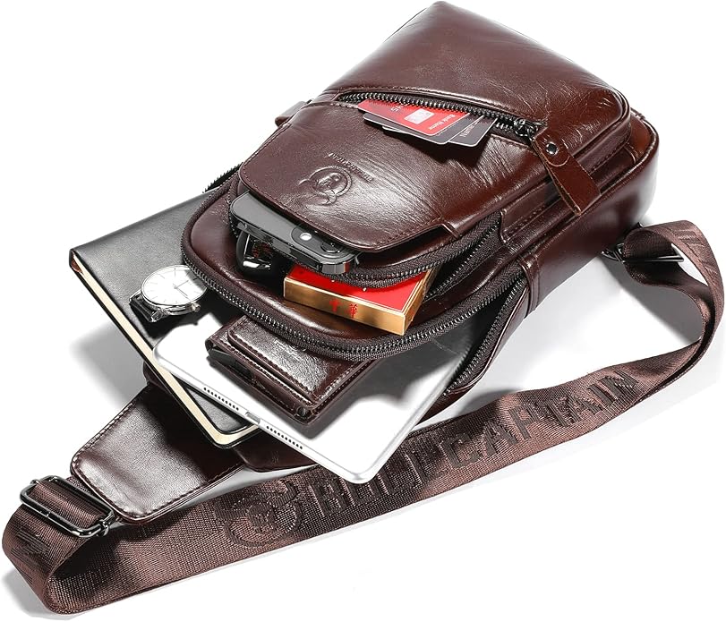 LUKZIJAES Genuine Leather Sling Bag for Men