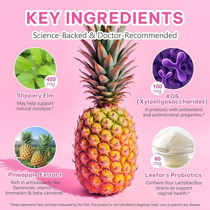 Vaginal Probiotics for Women Gummies,Digestive Health Support,PH Balance,Immune Support,Yeast Control,Odor Relief,Promotion of Womens Health,Natural Pineapple Flavor,Vegan,Gluten-Free,120 Count (2)