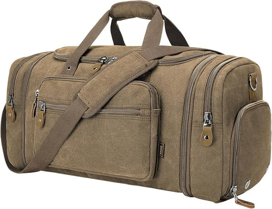 Gonex Canvas Duffle Bag 60L Travel Duffel Overnight Weekend Bag with Shoe Compartment (Coffee)