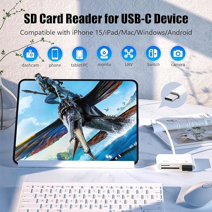 SD Card Reader for iPhone 15, USB-C to Micro SD Adapter for iPad/Mac Pro/Air, Type-C Camera Card Reader with USB-A Port – Works with iPhone 16 & Other Android USB-C Devices
