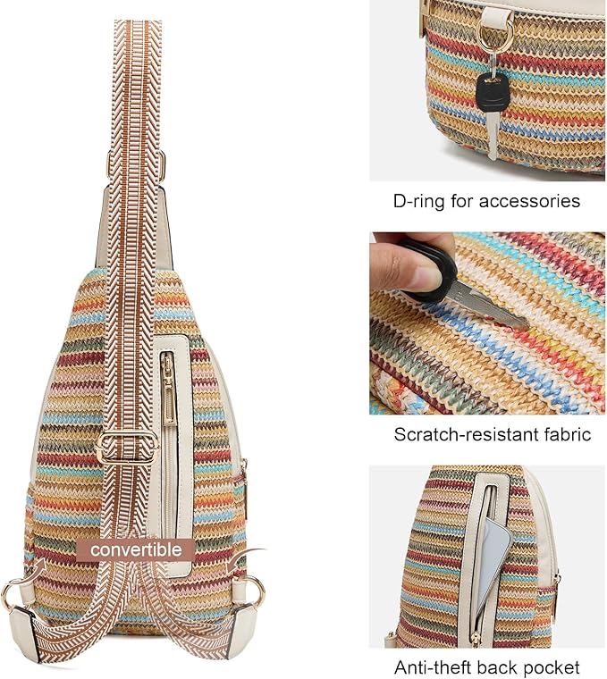 Womens Sling Bag Crossbody Bags for Women Vegan Leather Sling Backpack Daypack Fanny Pack Crossbody Purse Travel