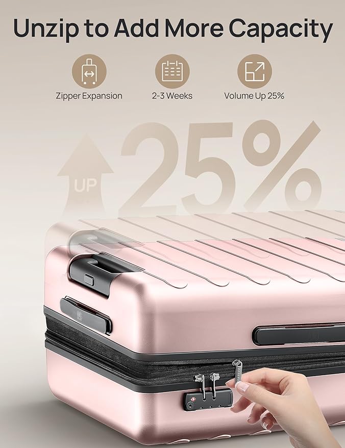 NINETYGO Medium Checked Luggage 24 Inch, Checking In Luggage with Smooth Spinner Wheels, Expandable, Hard Shell PC Suitcase, Lightweight Travel Luggage, TSA Approved (Pink, Rhine Max)