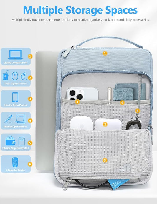 HYZUO 15-16 Inch Laptop Bag Sleeve for MacBook Pro 16 M4 M3 M2 M1 2025-2019, 15" Surface Book, Notebook Case for 15" 15.6" Dell HP Lenovo ThinkBook Asus Acer Samsung Huawei, Pale Blue