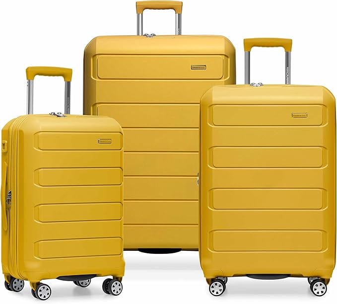 Traveler's Choice Pagosa Indestructible Hardshell Expandable Spinner Luggage, Yellow, 3-Piece Set (22/26/30)