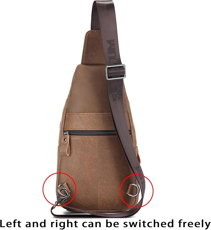 LUKZIJAES Genuine Leather Sling Bag for Men Crossbody Bags Man Shoulder Chest Pack Hiking Casual Daypack Outdoor Travel Backpack (#1-Brown)