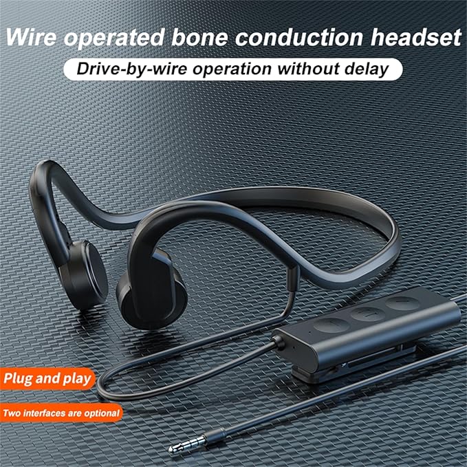 Wired Bone Conduction Bluetooth Headphones with 3.5Mm/Typec Wires,Open-Ear Bluetooth 5.3 Headphones with Microphone, IP68 Waterproof Earphones for Cycling Workout Hiking