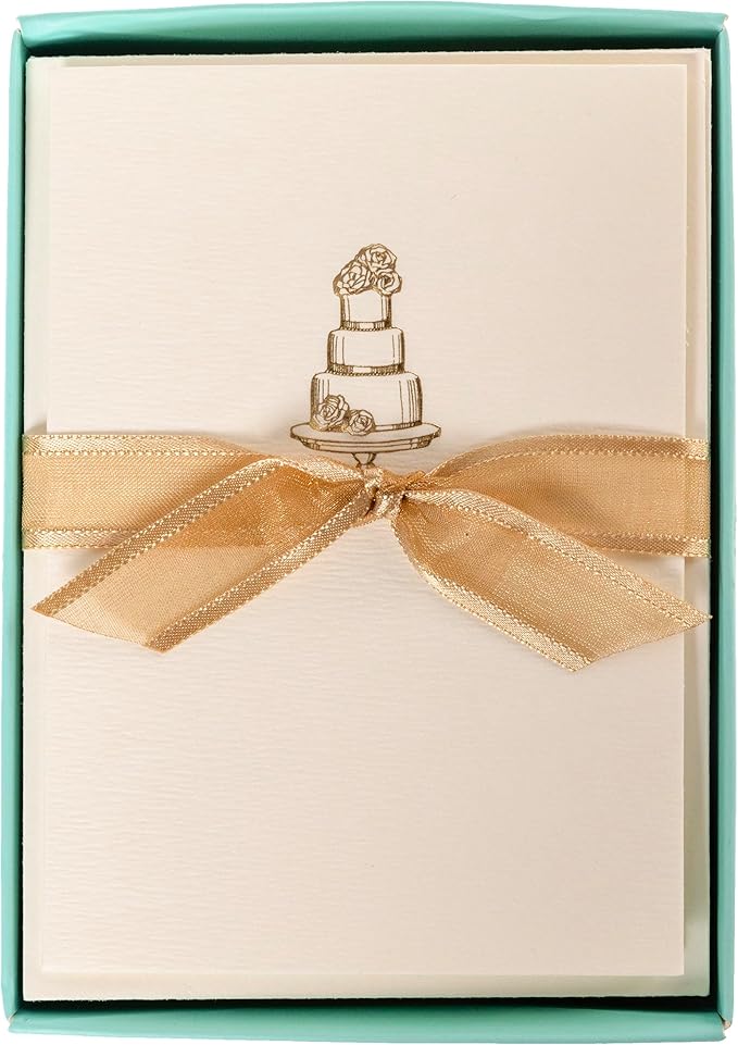 Graphique Wedding Cake Cards, Pack of 10 Cards with Envelopes, Congratulations Greeting, Newlyweds, Blank Inside, Gold Foil Embossing, La Petite Press Collection Boxed Set, 3.25" x 4.75"
