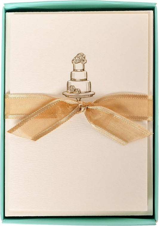 Graphique Wedding Cake Cards, Pack of 10 Cards with Envelopes, Congratulations Greeting, Newlyweds, Blank Inside, Gold Foil Embossing, La Petite Press Collection Boxed Set, 3.25" x 4.75"