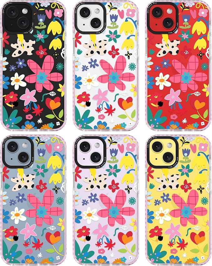 for iPhone 14 Plus Case, Whimsical Floral Collage Pattern, Military-Grade Drop Protection, Cute Soft Slim TPU Protective Cover with Camera Lens Protection for Women & Girls