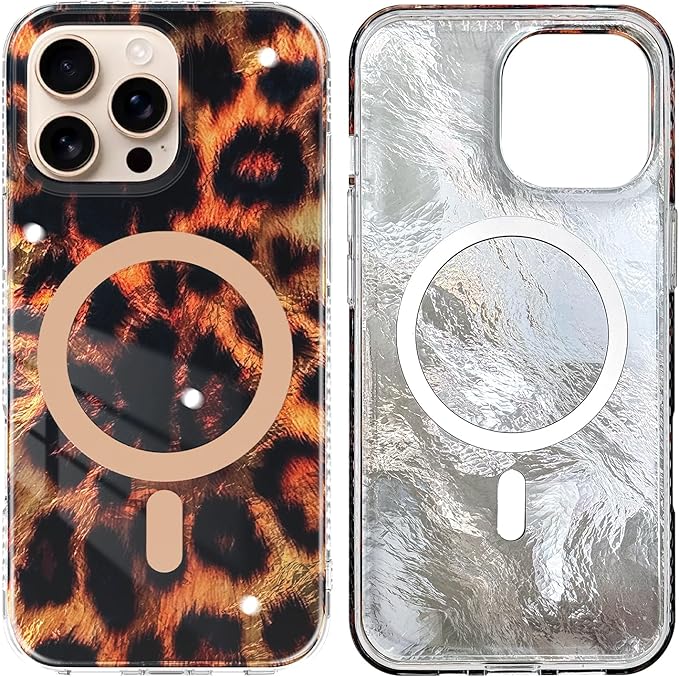 SAKUULO Magnetic for iPhone 16 Pro Case Gold Leopard Print Pattern [Compatible with MagSafe] Wireless Charge Strengthen Protection Cover, Gold Leopard (6.3")