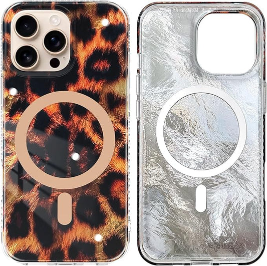 SAKUULO Magnetic for iPhone 16 Pro Case Gold Leopard Print Pattern [Compatible with MagSafe] Wireless Charge Strengthen Protection Cover, Gold Leopard (6.3")