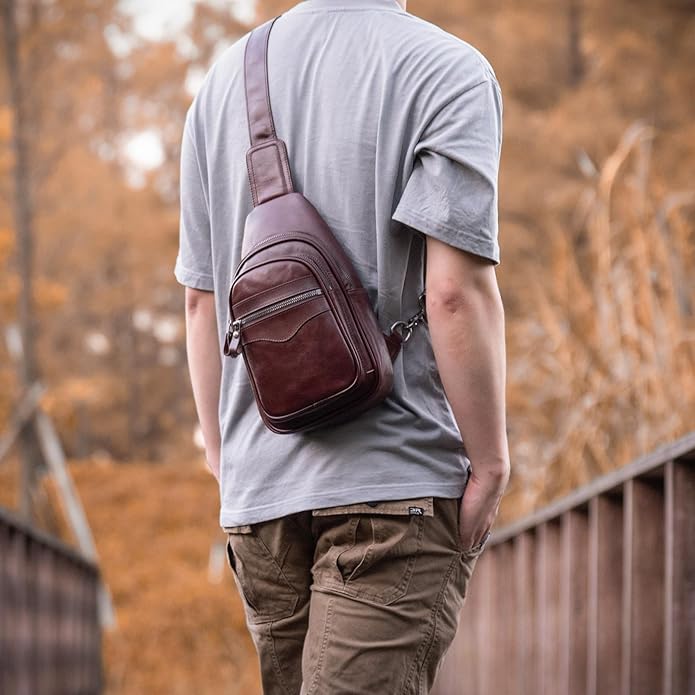 Genuine Leather Sling Bag for Men and Women Crossbody Shoulder Bag Sling Backpack Chest Purse Carry on Casual Daypack