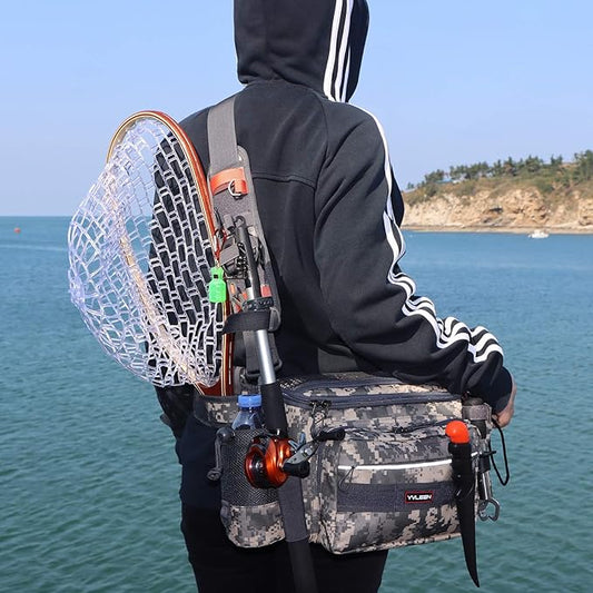 YVLEEN Sling Fishing Tackle Bag - Outdoor Tackle Box - Water-Resistant Waist Bag Cross Body Fly Fishing Sling Pack