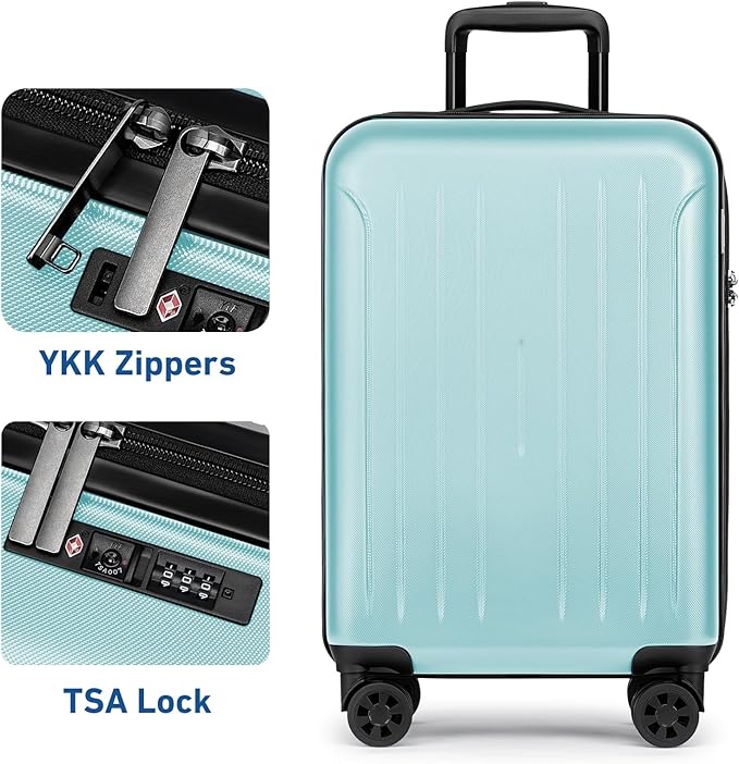 KYME Suitcase Hardshell With Double Spinner Wheels, PC+ABS TSA Lock Travel Luggage (Mint Green, 20" Carry On)