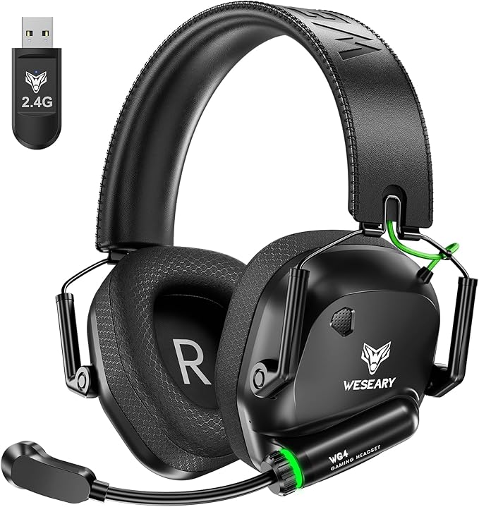 WESEARY Wireless Gaming Headset 2.4GHz & Bluetooth 5.4 Gaming Headphones with ENC Mic, Ultra-Low Latency, Stereo Sound, Soft Earmuffs, Wireless Headsets for PS5, PS4, Switch, PC, Mac