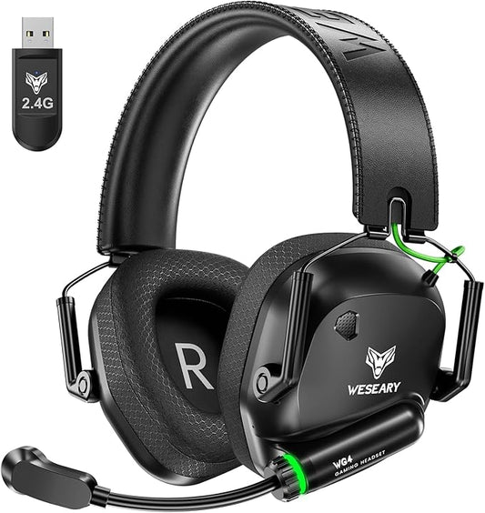 WESEARY Wireless Gaming Headset 2.4GHz & Bluetooth 5.4 Gaming Headphones with ENC Mic, Ultra-Low Latency, Stereo Sound, Soft Earmuffs, Wireless Headsets for PS5, PS4, Switch, PC, Mac