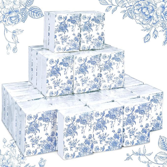 50 Bulk Blue Floral Tissue Packs Vintage Flower Mini Travel Size Facial Tissues Chinoiserie Flower Portable Pocket Tissue for Wedding Party Supplies
