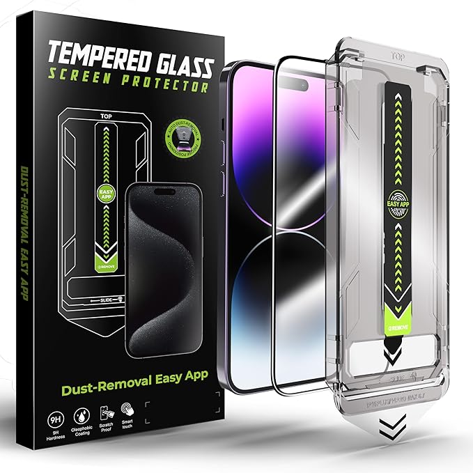 2 Pack iphone tempered glass screen protector for iphone14 Pro screen protector，Tempered Glass Screen Protector, Protector de Pantalla, 9H Hardness, Bubble-Free, Easy Install Kit（iphone14 Pro）