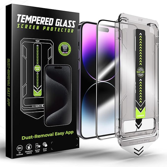 2 Pack iphone tempered glass screen protector for iphone14 Pro screen protector，Tempered Glass Screen Protector, Protector de Pantalla, 9H Hardness, Bubble-Free, Easy Install Kit（iphone14 Pro）