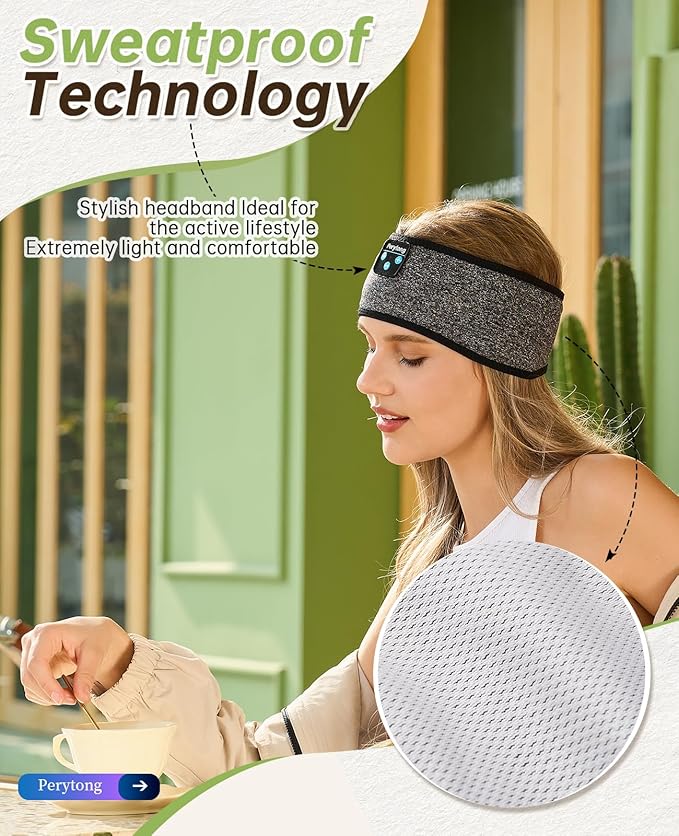 Perytong Sleep Headphones Bluetooth Headband Sleeping Headphones Headband Wireless Sleep Headband with Comfortable Earbuds for Side Sleepers, Sleeping Eye Mask for Women Men Workout Running